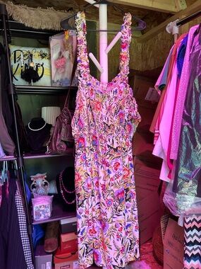 Terra & Sky Pink Floral Smocked Midi Dress